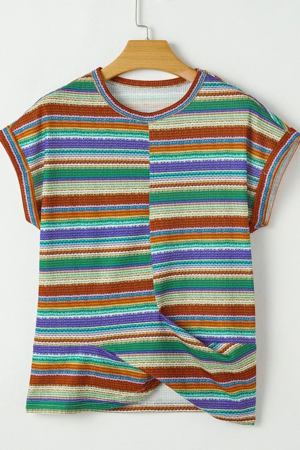 Multicolour Striped Twist Hem Cap Sleeve Top - MAD RUFFI