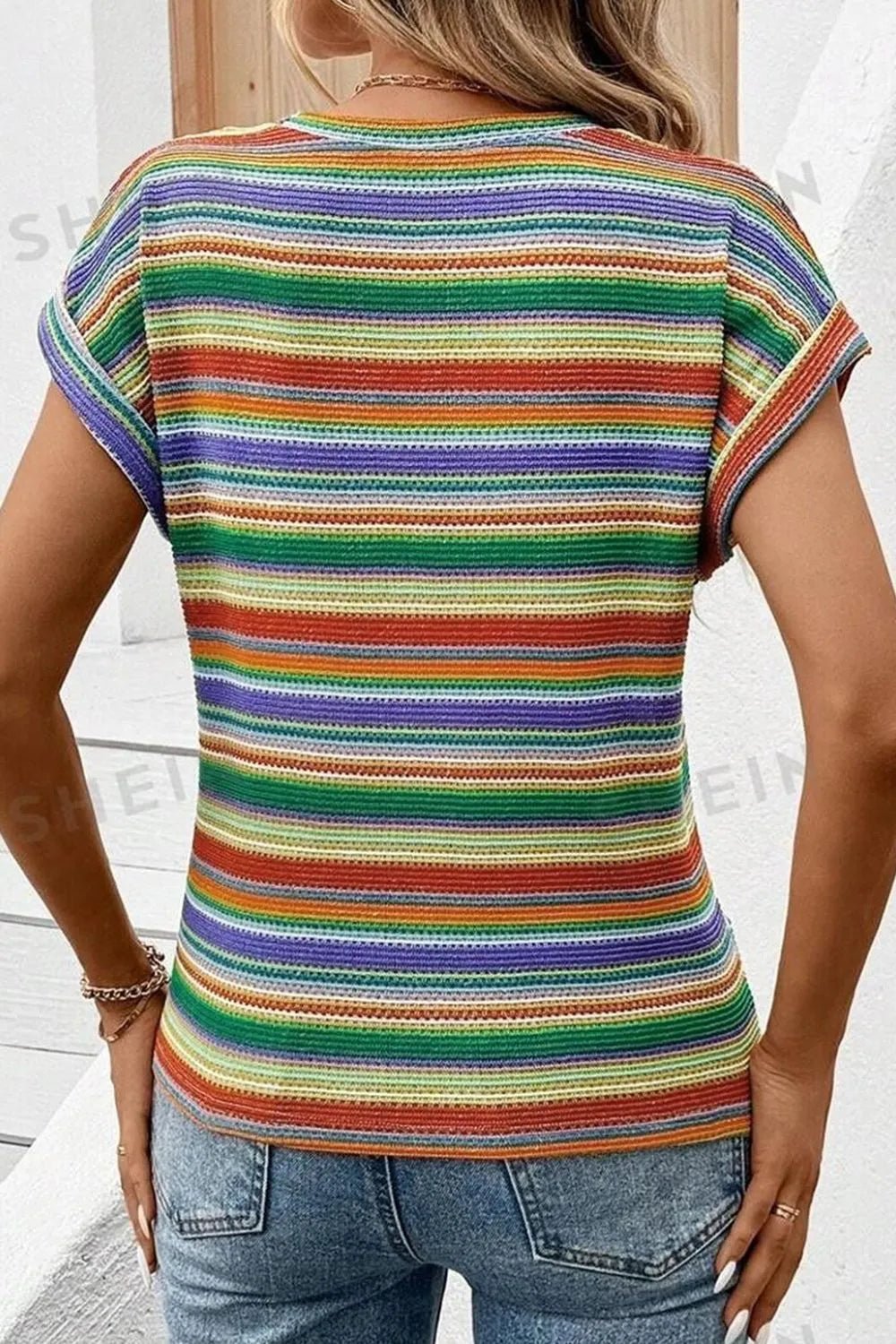 Multicolour Striped Twist Hem Cap Sleeve Top - MAD RUFFI
