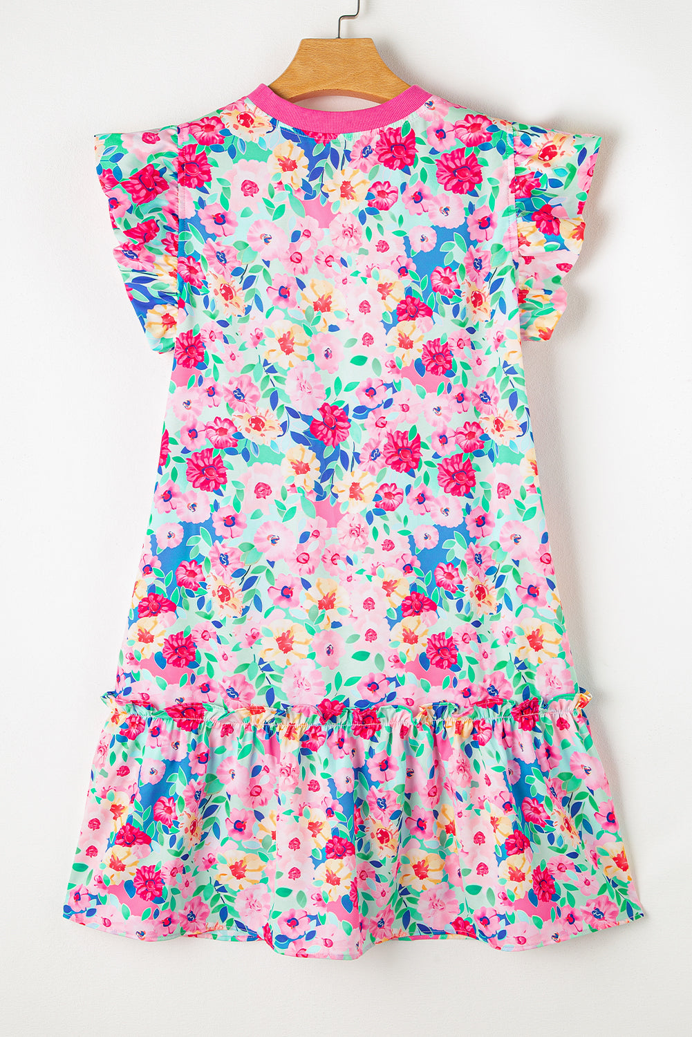 Multicolour Vibrant Floral Print Cap Sleeve Frill Dress - MAD RUFFI