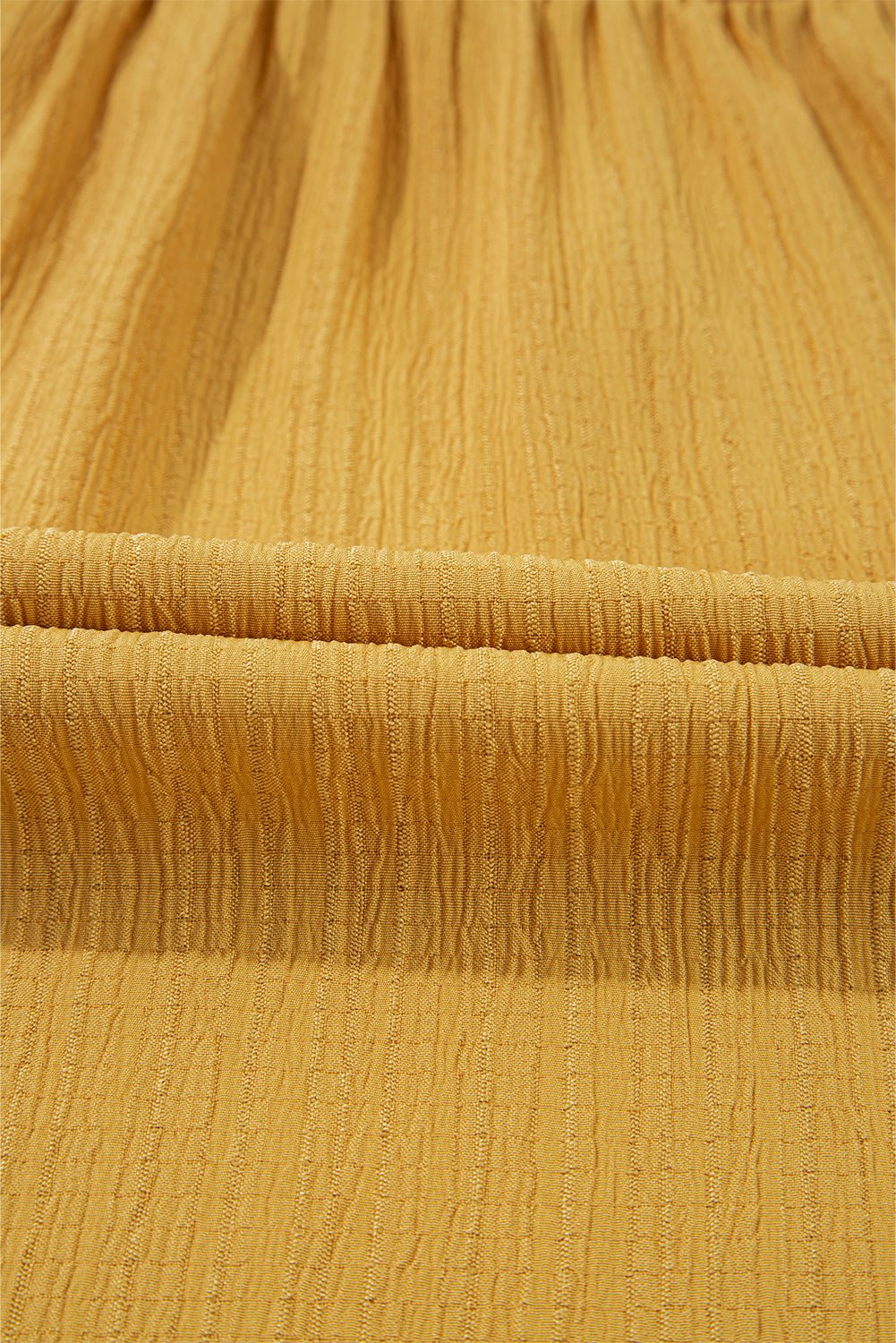 Mustard Geometric Short Puff Sleeve Frill Neck Blouse - MAD RUFFI