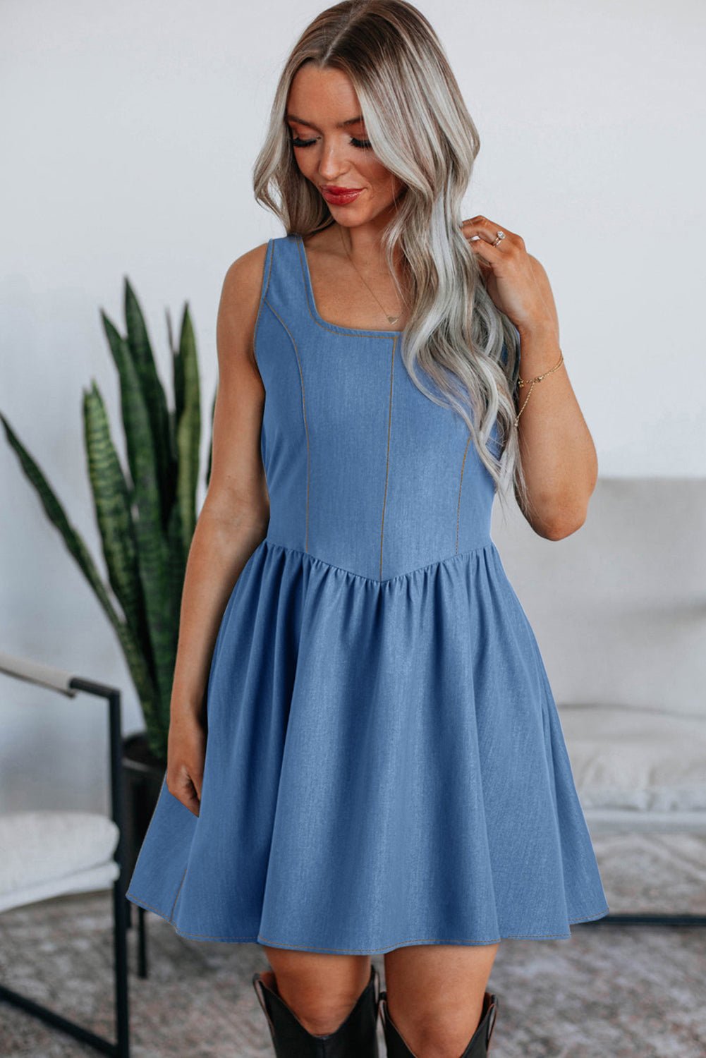 Myosotis Bowknot A - line Sleeveless Mini Dress - MAD RUFFI