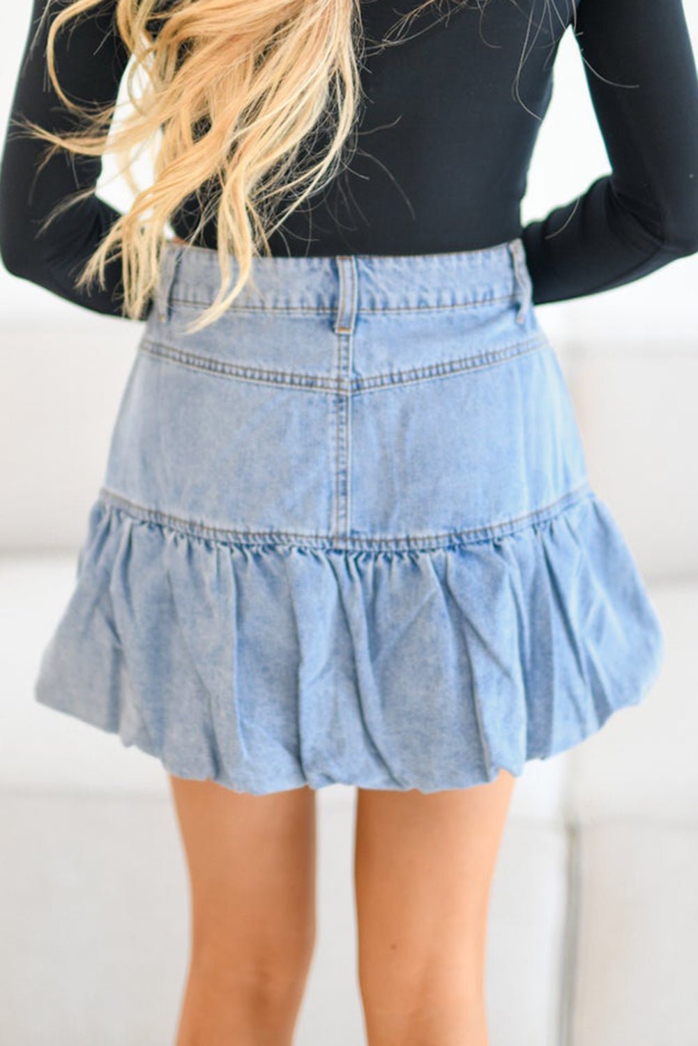 Myosotis Bubble Hem Denim Mini Skirt - MAD RUFFI