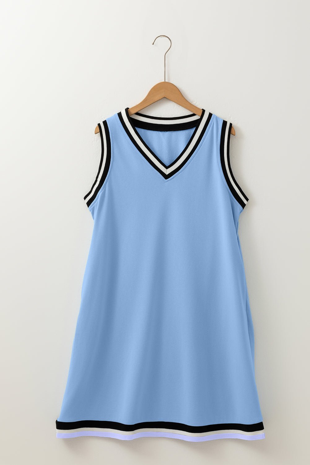 Myosotis Contrast Trim V Neck Sleeveless Mini Dress - MAD RUFFI