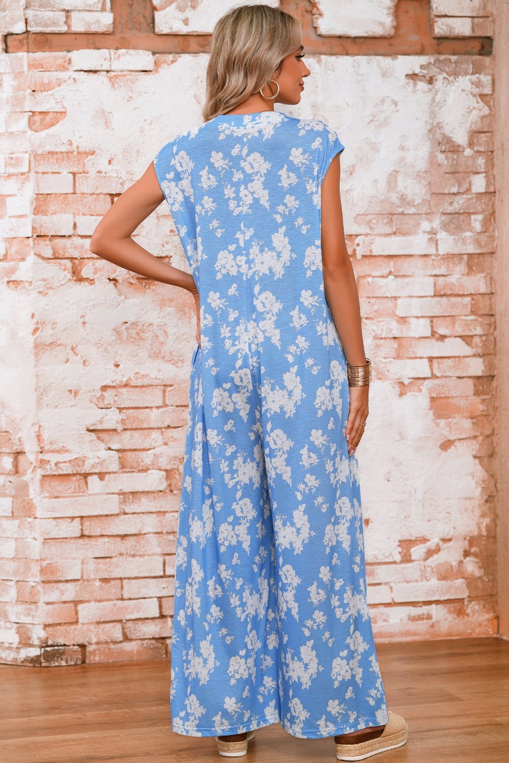 Myosotis Floral Print Sleeveless Wide Leg Jumpsuit - MAD RUFFI