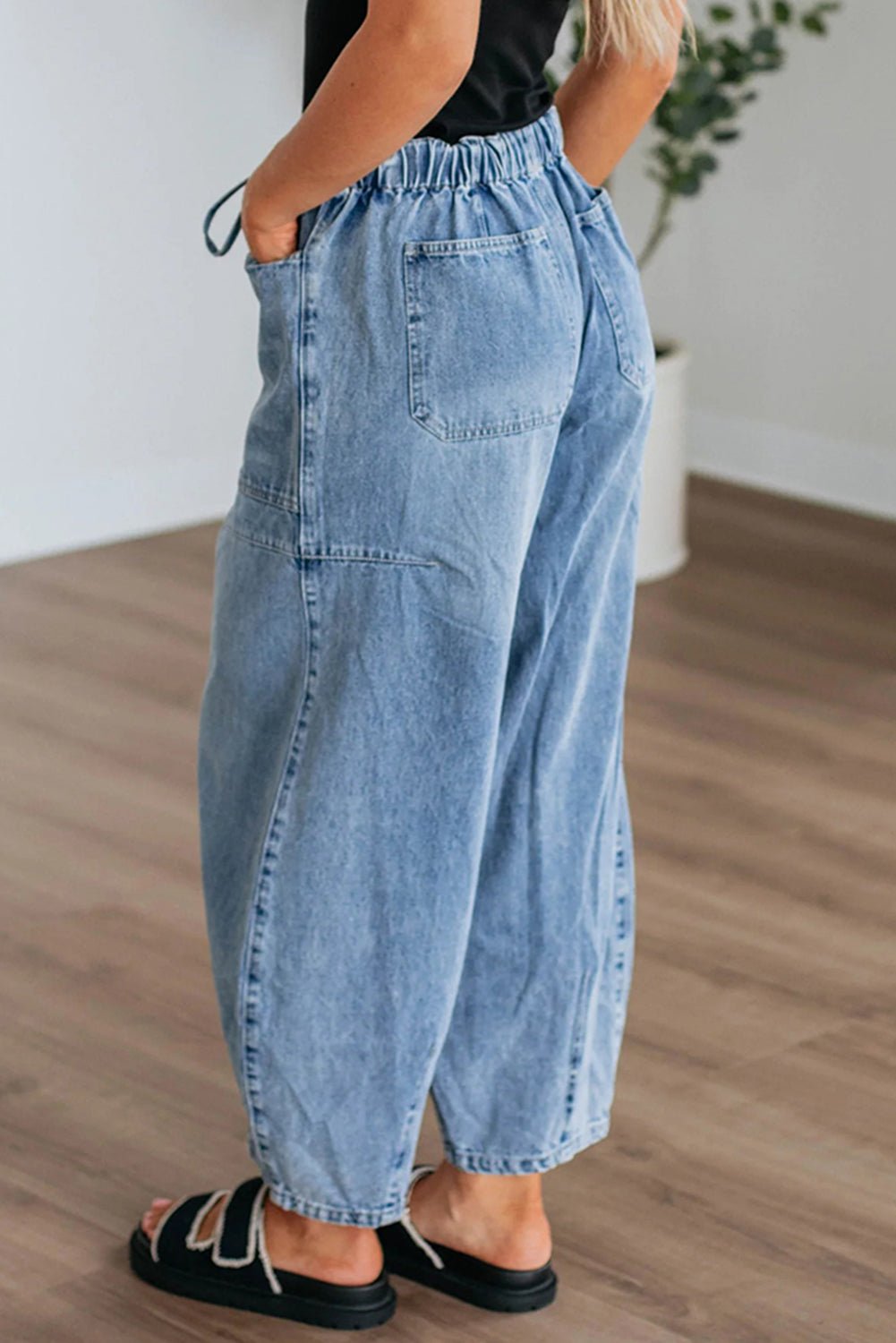 Myosotis Large Patch Pocket Drawstring Paperbag Waist Barrel Jeans - MAD RUFFI