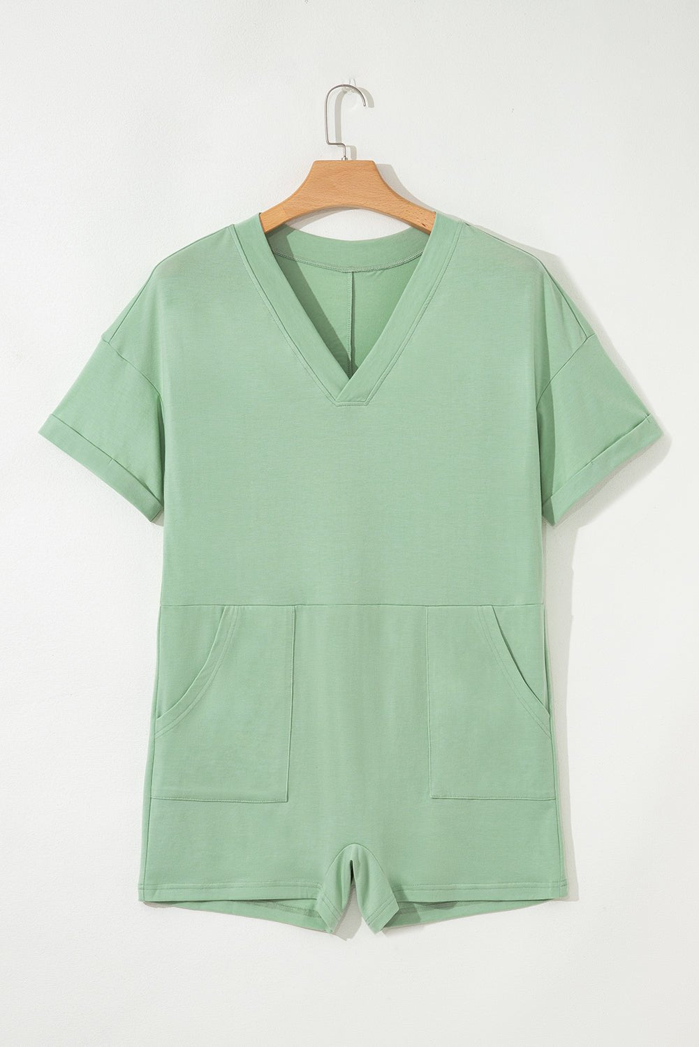 Myosotis Loose Half Sleeve V Neck Plain Romper - MAD RUFFI