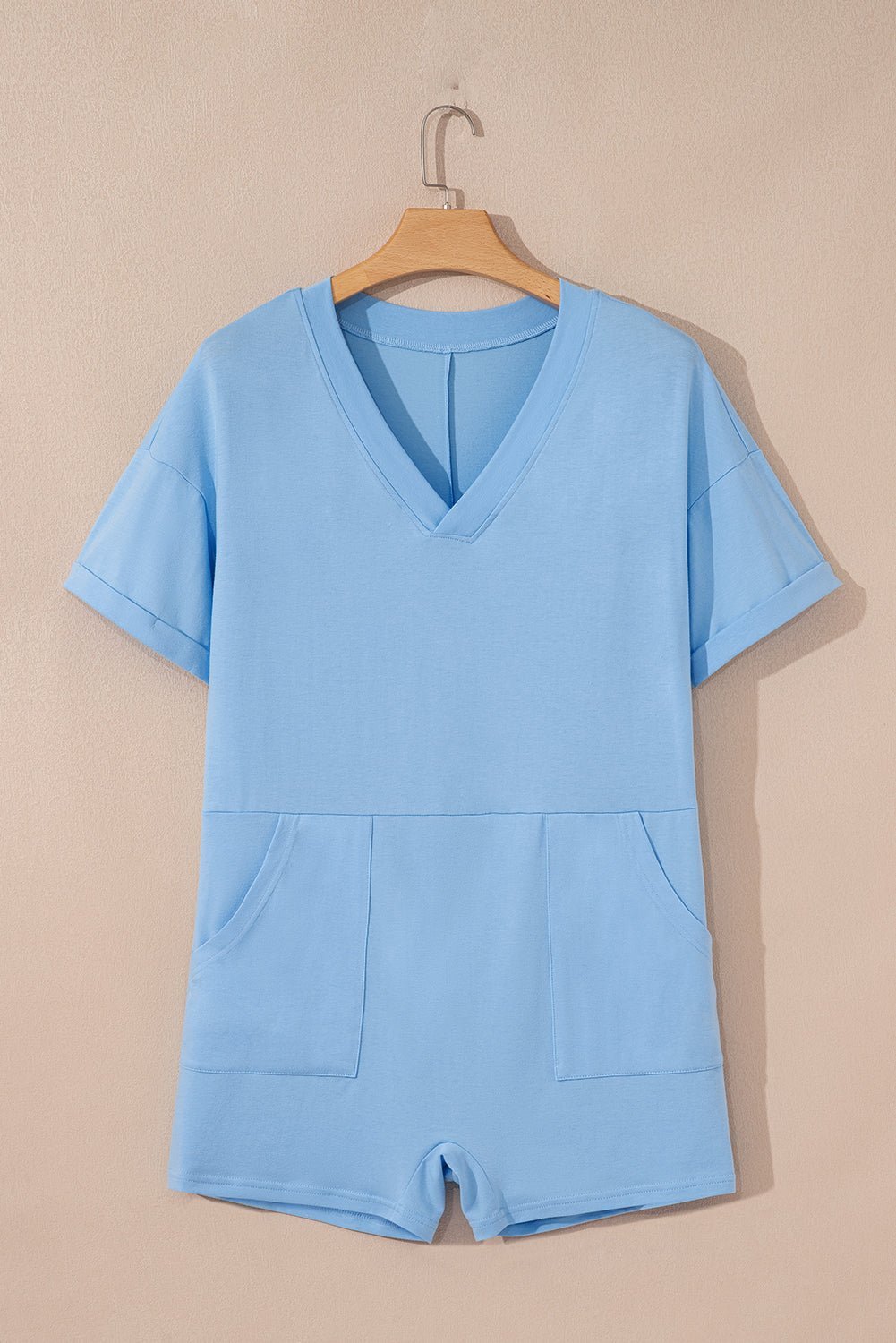 Myosotis Loose Half Sleeve V Neck Plain Romper - MAD RUFFI