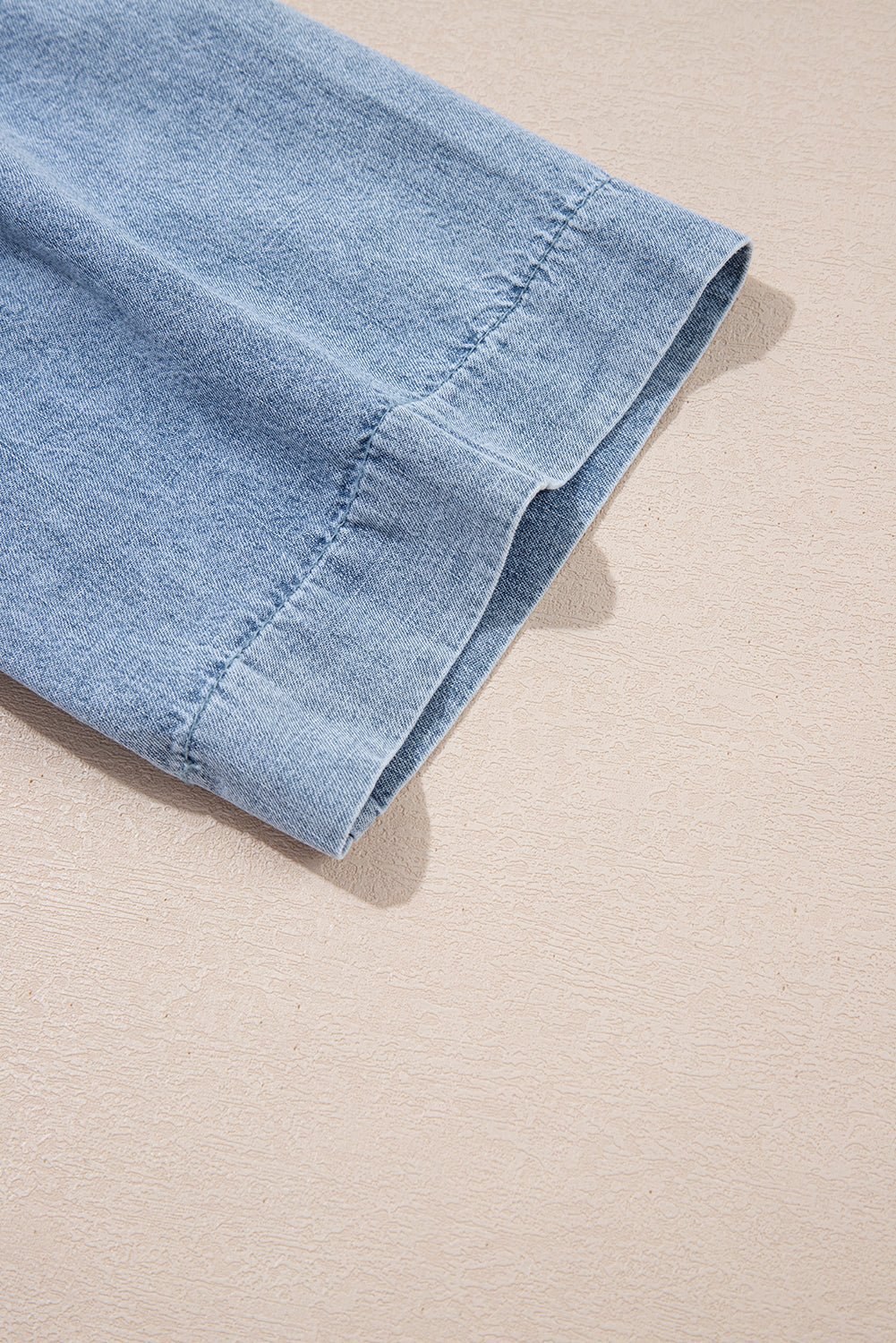 Myosotis Pleated Puff Sleeve Split V Neck Denim Top - MAD RUFFI