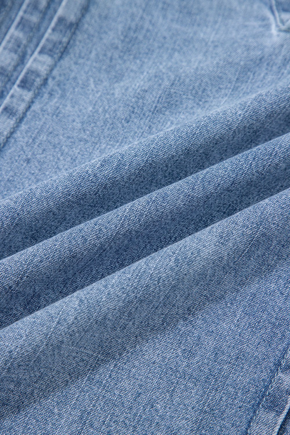 Myosotis Pleated Puff Sleeve Split V Neck Denim Top - MAD RUFFI