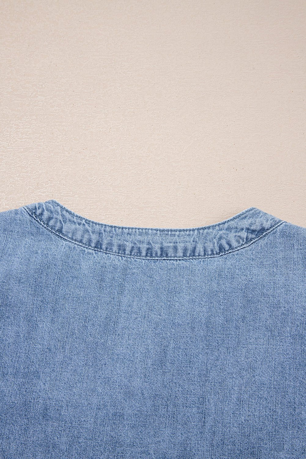 Myosotis Pleated Puff Sleeve Split V Neck Denim Top - MAD RUFFI