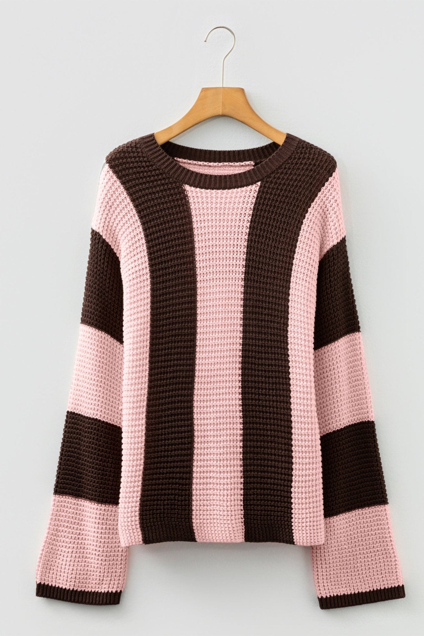 Myosotis Striped Color Block Thermal Textured Knit Drop Shoulder Sweater - MAD RUFFI