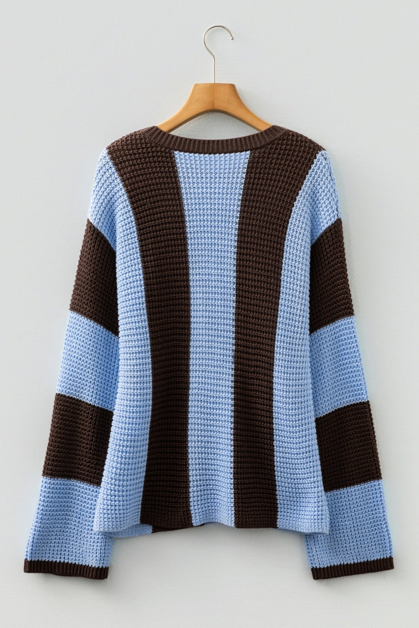 Myosotis Striped Color Block Thermal Textured Knit Drop Shoulder Sweater - MAD RUFFI