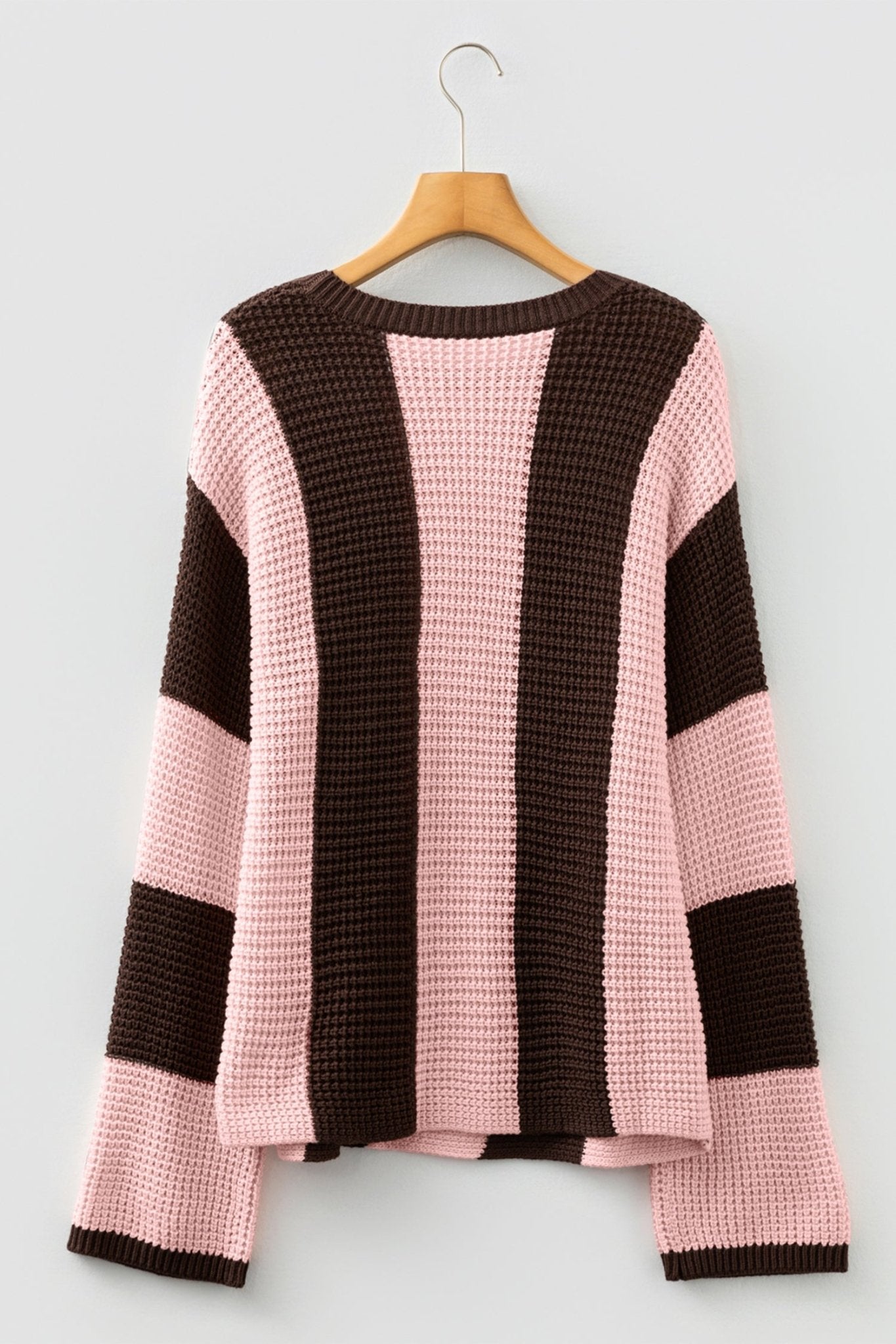 Myosotis Striped Color Block Thermal Textured Knit Drop Shoulder Sweater - MAD RUFFI