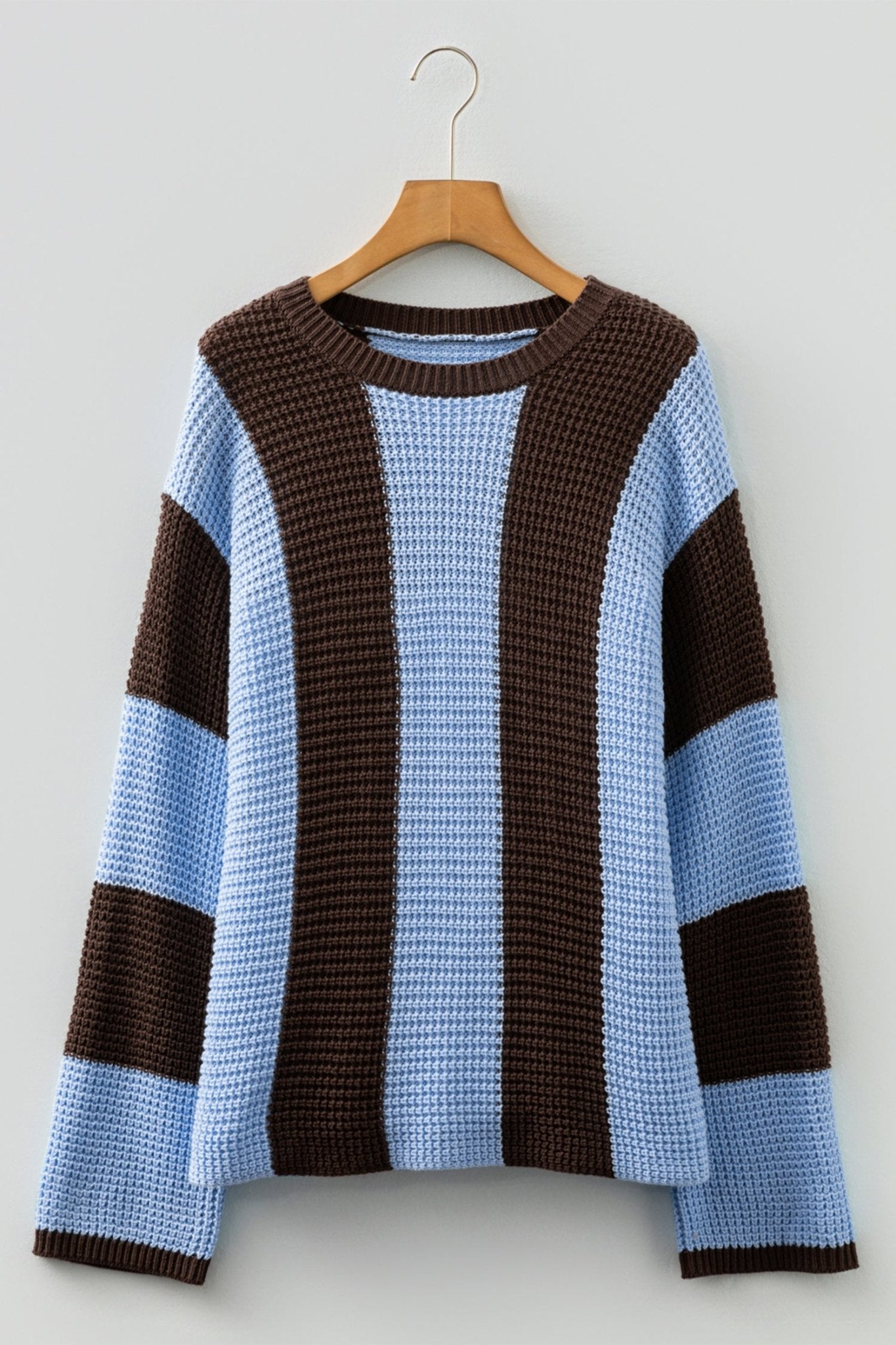 Myosotis Striped Color Block Thermal Textured Knit Drop Shoulder Sweater - MAD RUFFI