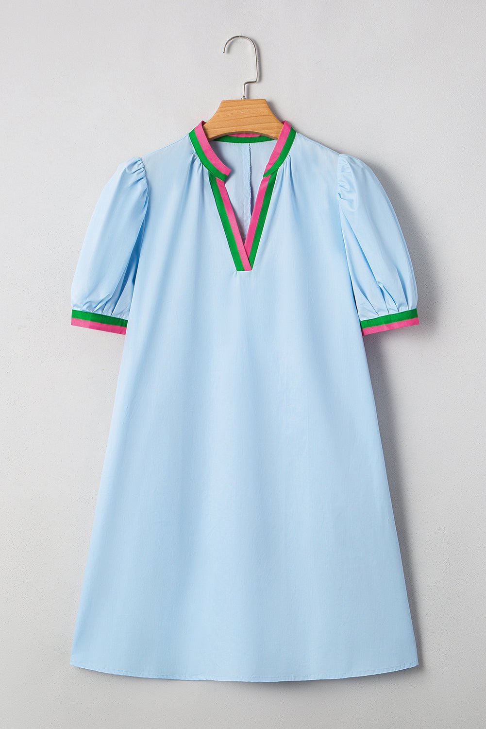 Myosotis Striped Pop of Color V Neck Puff Sleeve Mini Dress - MAD RUFFI