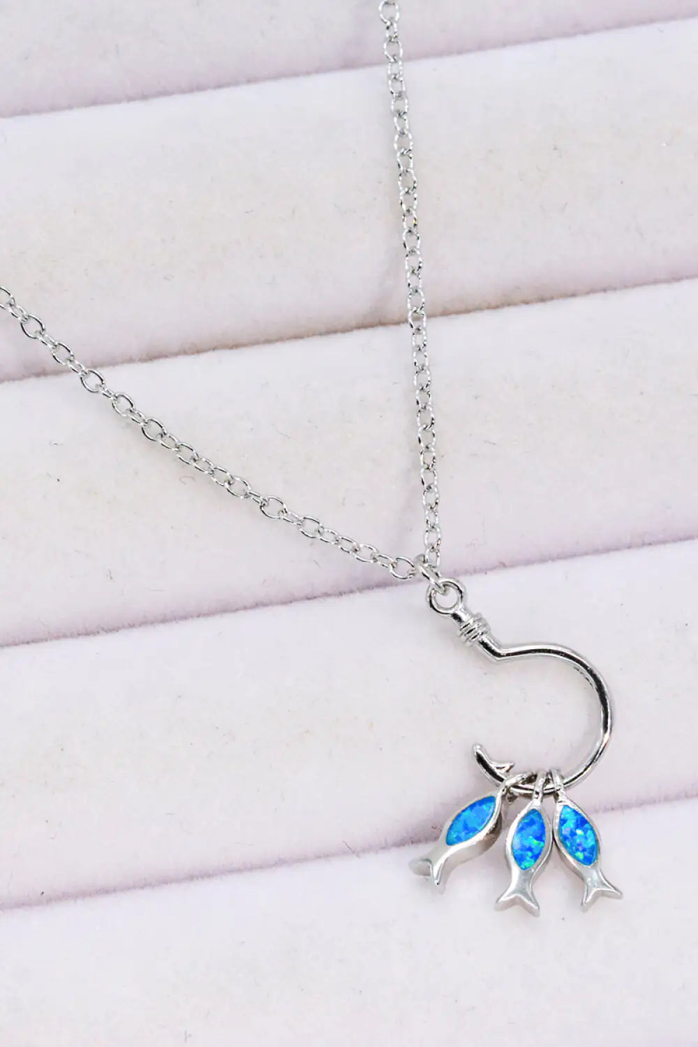 Silver Opal Fish Pendant Necklace