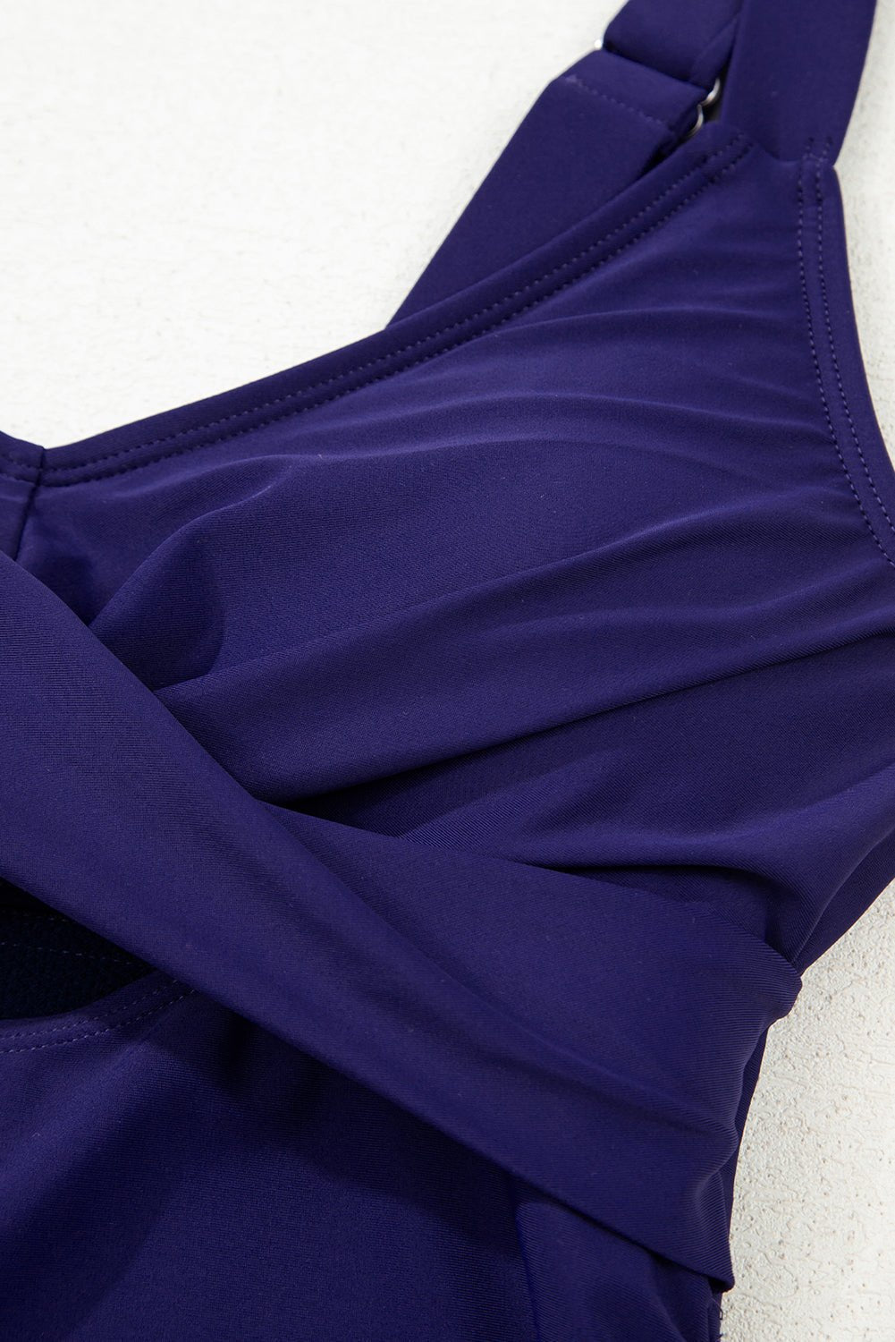 Navy Blue Adjustable Straps Cutout Ruched Knot Slit One Piece Swim Dress - MAD RUFFI