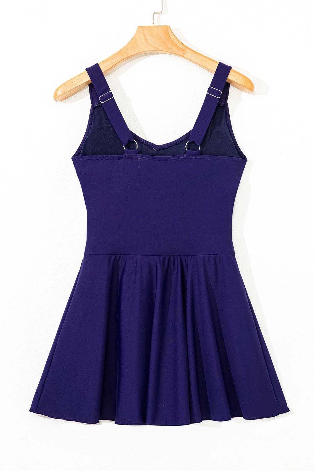 Navy Blue Adjustable Straps Cutout Ruched Knot Slit One Piece Swim Dress - MAD RUFFI