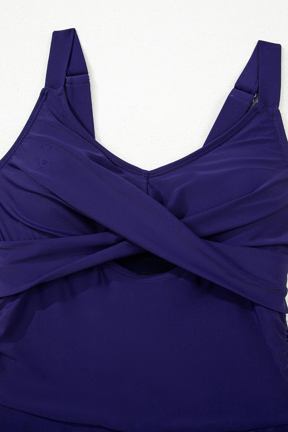 Navy Blue Adjustable Straps Cutout Ruched Knot Slit One Piece Swim Dress - MAD RUFFI