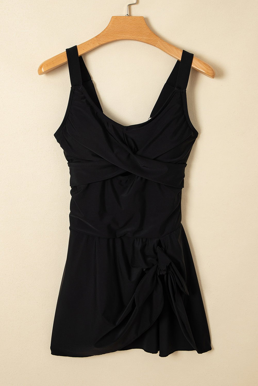 Navy Blue Adjustable Straps Cutout Ruched Knot Slit One Piece Swim Dress - MAD RUFFI