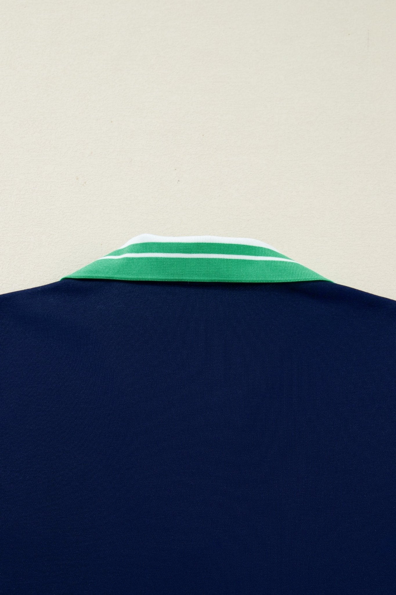 Navy Blue Contrast Striped Cuffs Polo Collar Patchwork Long Sleeve Ruffle Hem Mini Dress - MAD RUFFI