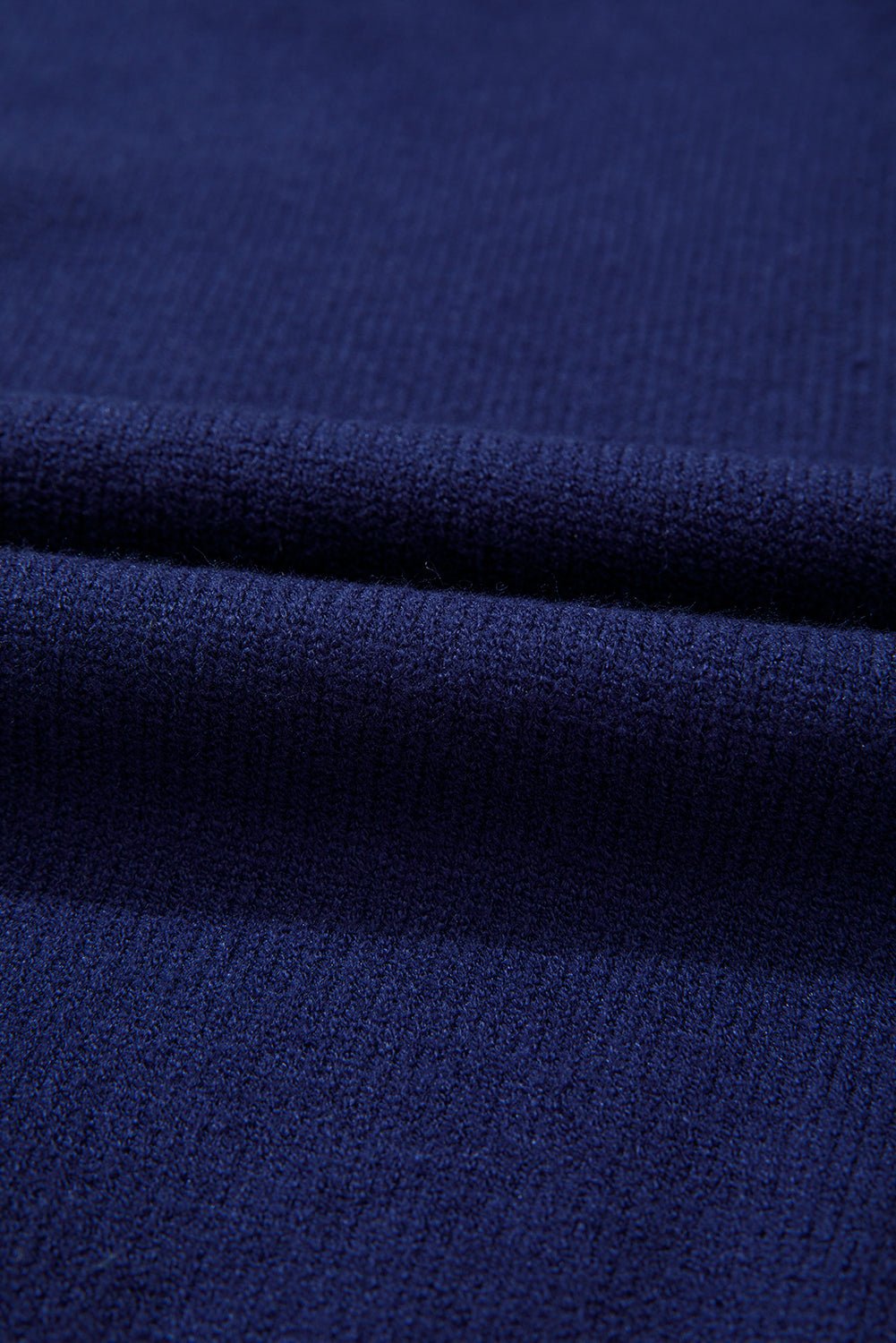 Navy Blue Mix Texture Knit Eyelet Detail Casual Sweater - MAD RUFFI