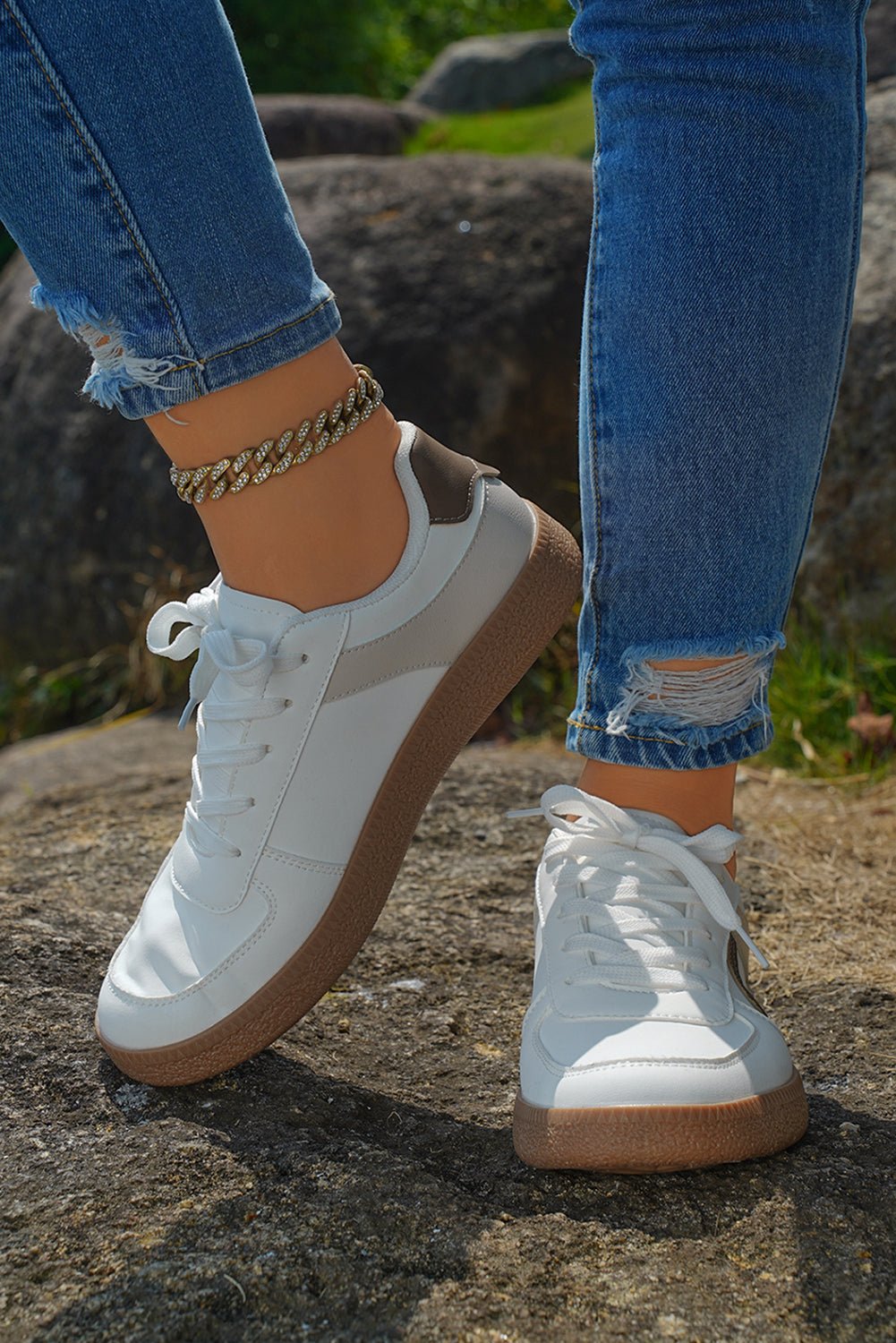 Navy Blue PU Leather Lace Up Sneakers - MAD RUFFI