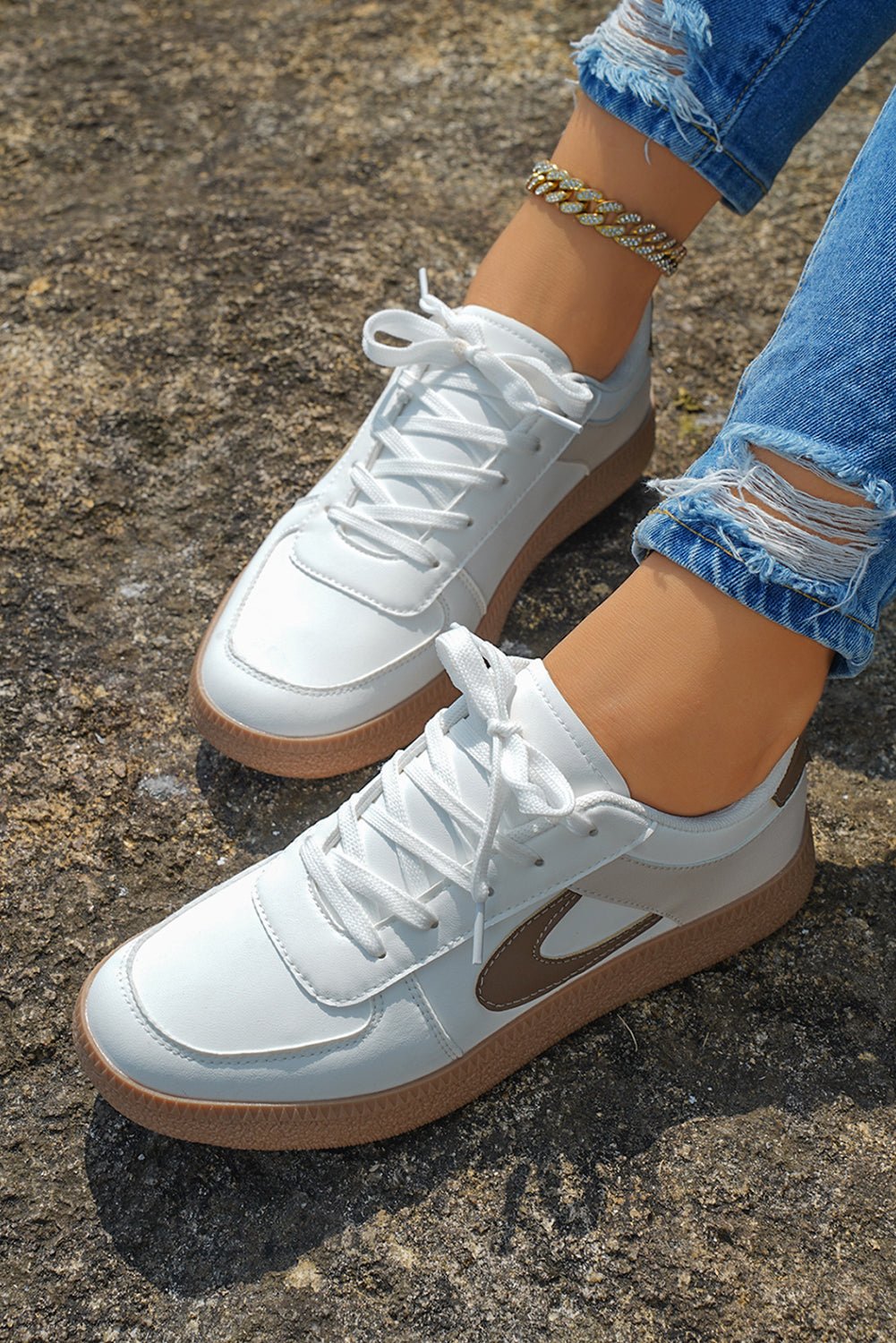 Navy Blue PU Leather Lace Up Sneakers - MAD RUFFI