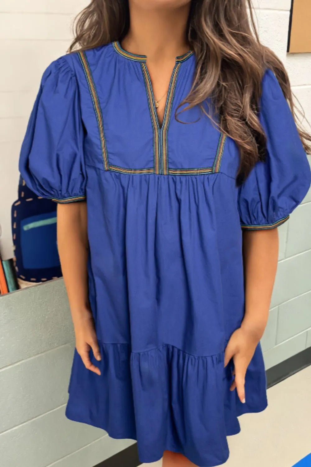 Notched Puff Sleeve Mini Dress - MAD RUFFI