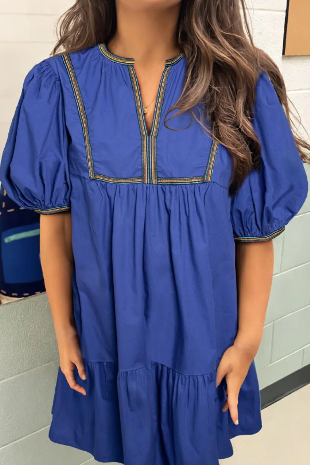 Notched Puff Sleeve Mini Dress - MAD RUFFI