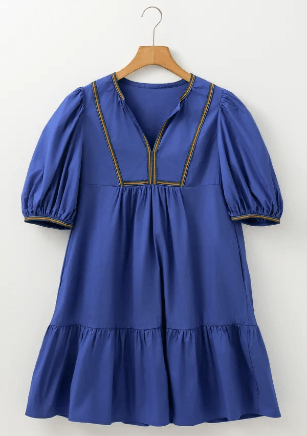 Notched Puff Sleeve Mini Dress - MAD RUFFI