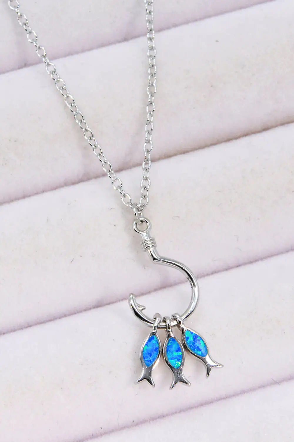 Silver Opal Fish Pendant Necklace