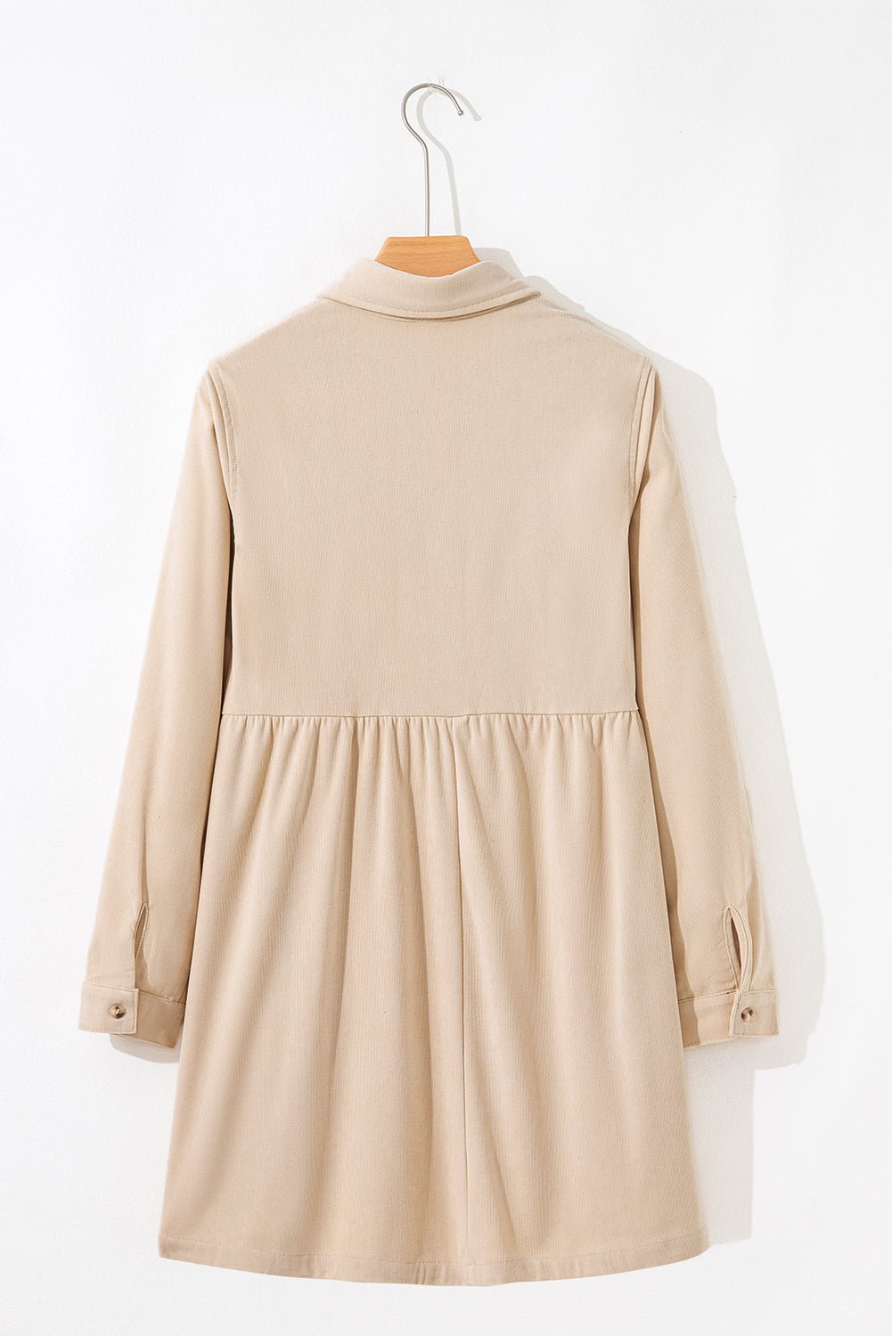 Oatmeal Corduroy Half Button Collared Long Sleeve Mini Dress - MAD RUFFI