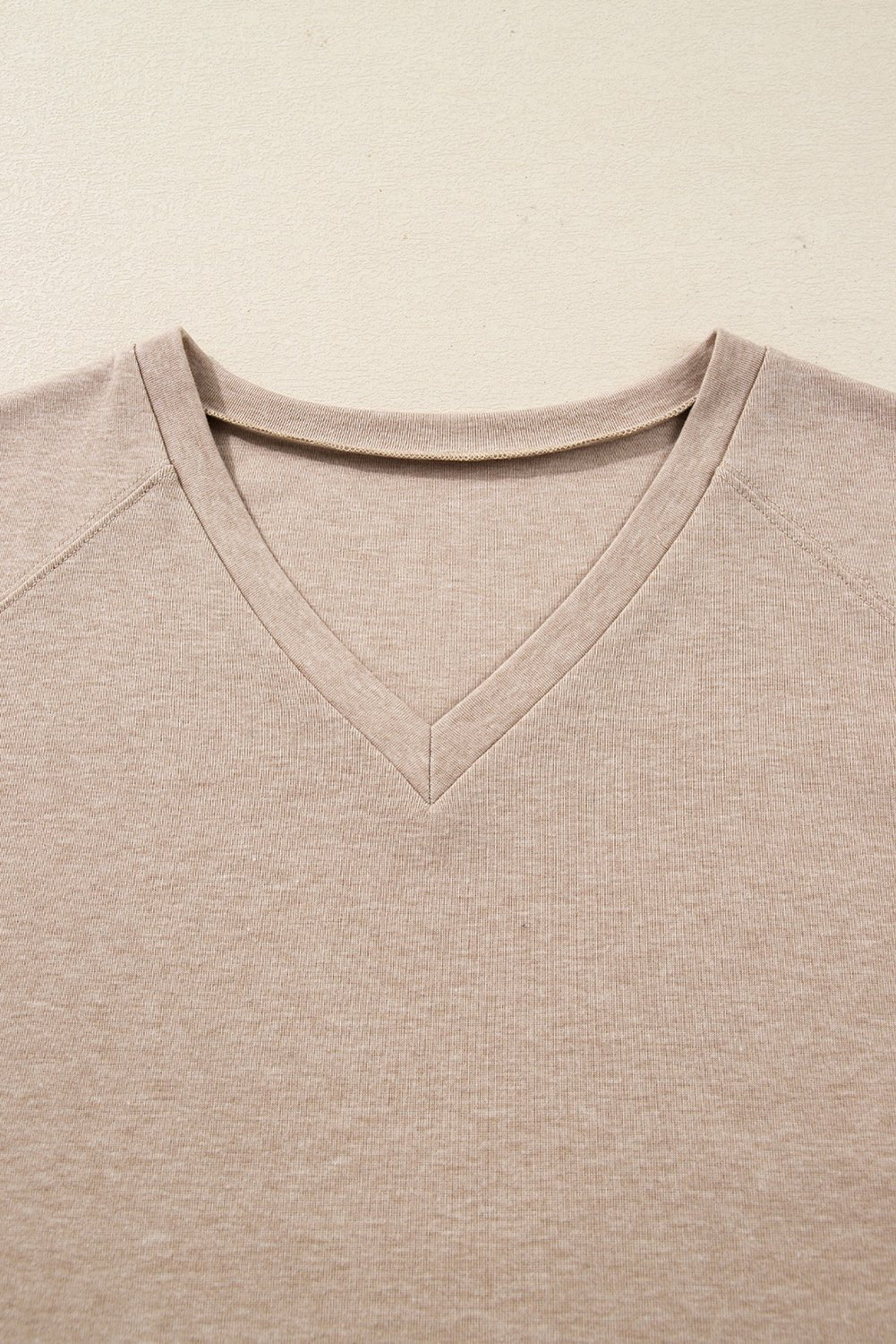 Oatmeal Lace Patchwork Sleeve V Neck Top - MAD RUFFI