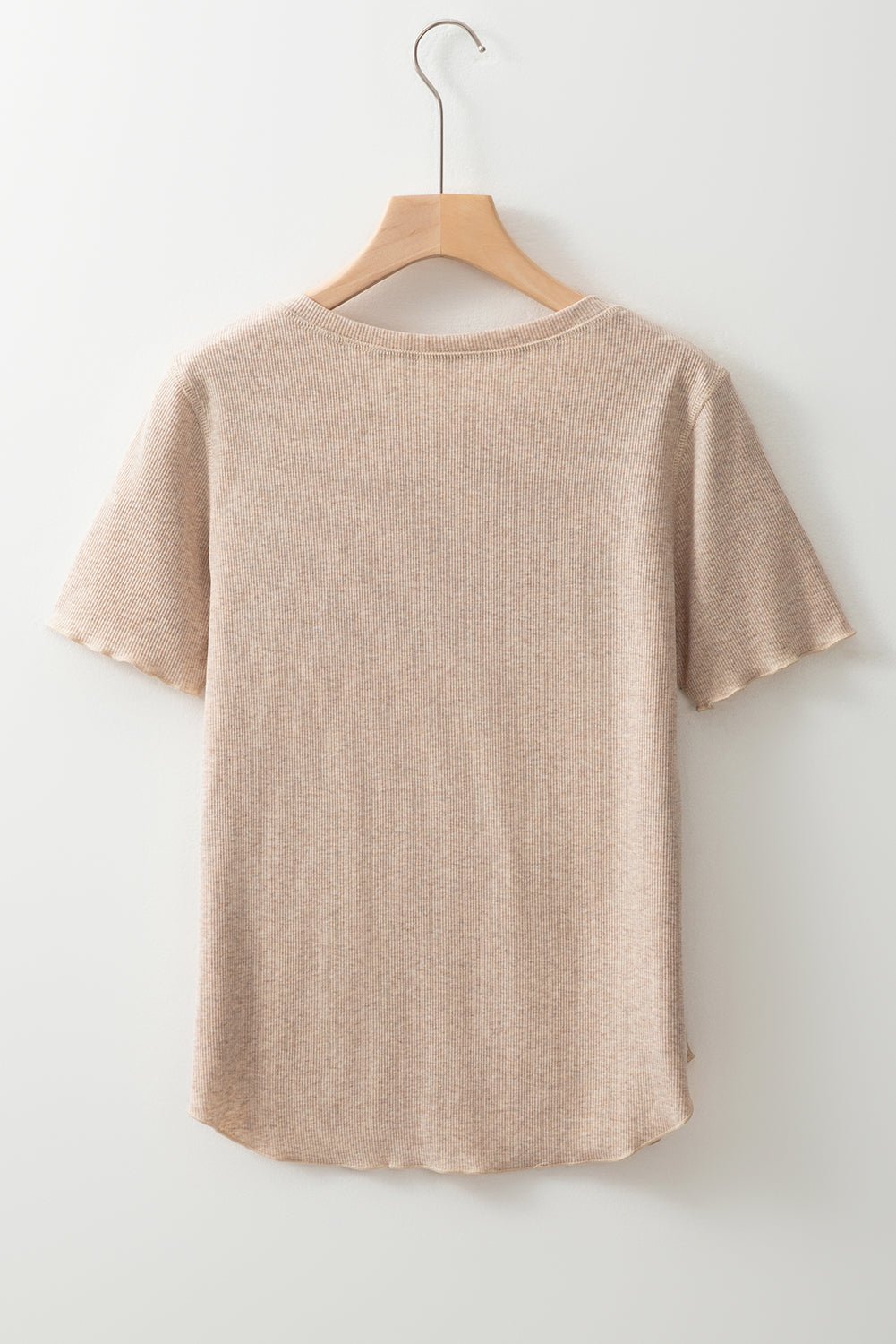 Oatmeal Short Sleeve Half Button Ribbed Top - MAD RUFFI