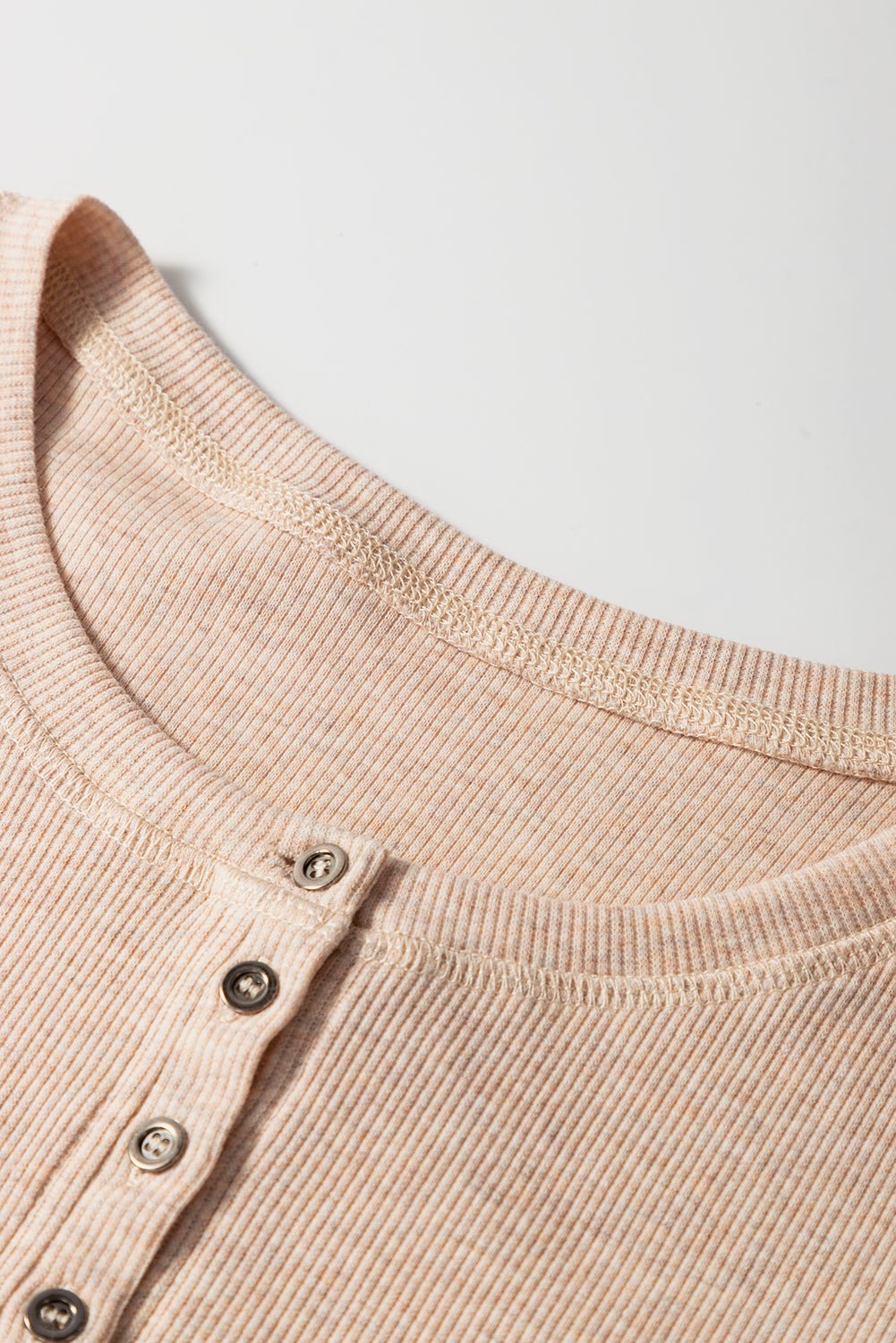 Oatmeal Short Sleeve Half Button Ribbed Top - MAD RUFFI