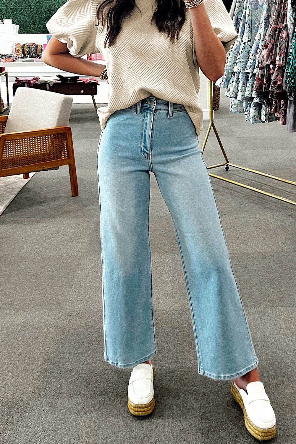 oatmeal solid color textured puff sleeve t-shirt - MAD RUFFI