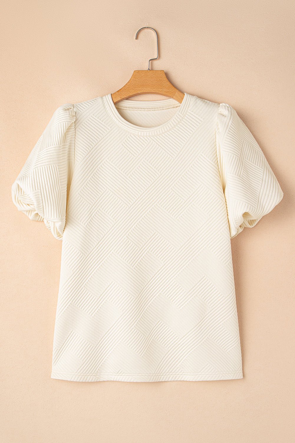 oatmeal solid color textured puff sleeve t-shirt - MAD RUFFI