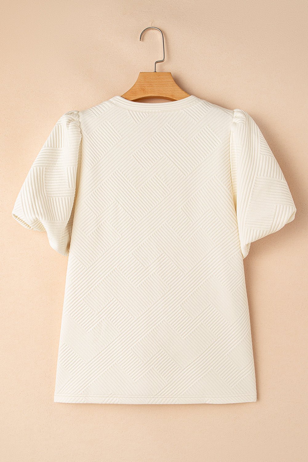 oatmeal solid color textured puff sleeve t-shirt - MAD RUFFI
