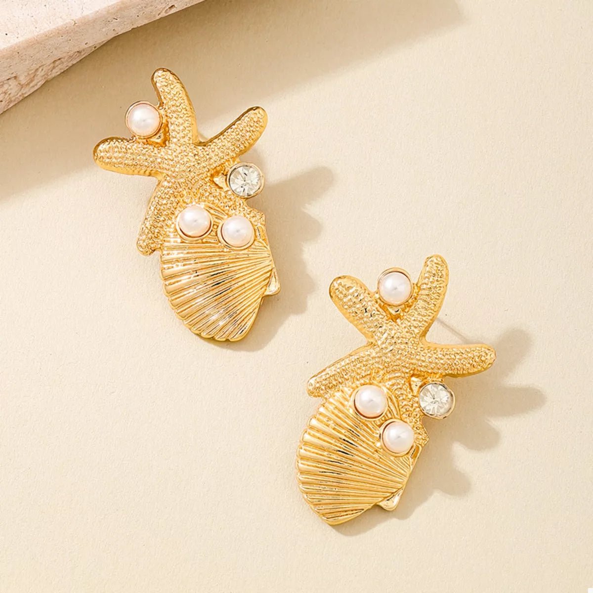 Ocean Starfish Shell Synthetic Pearl Drop Earrings - MAD RUFFI