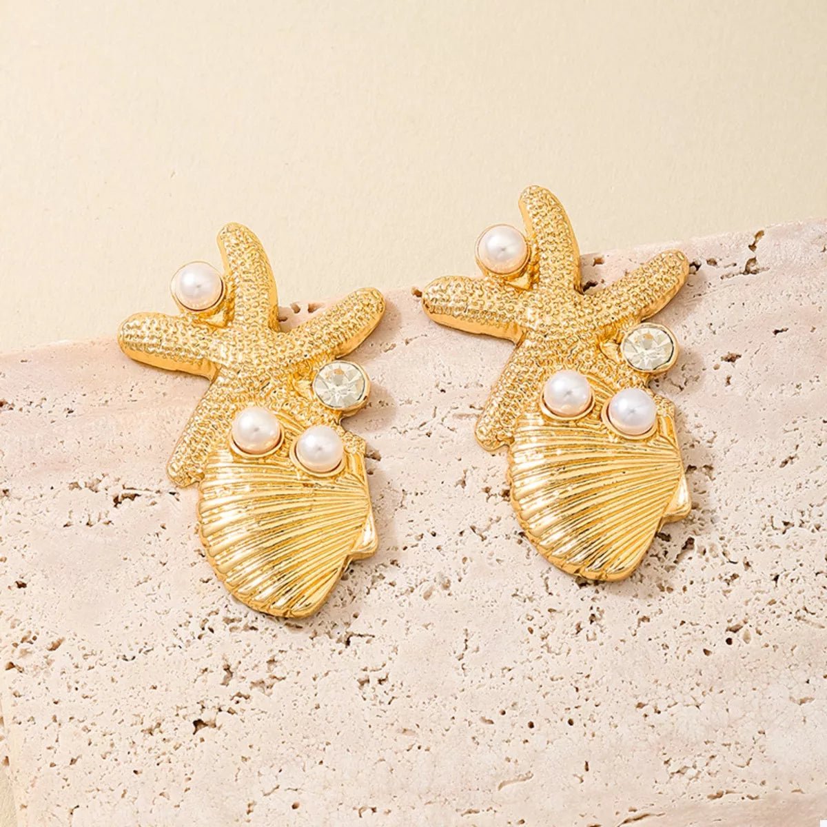 Ocean Starfish Shell Synthetic Pearl Drop Earrings - MAD RUFFI