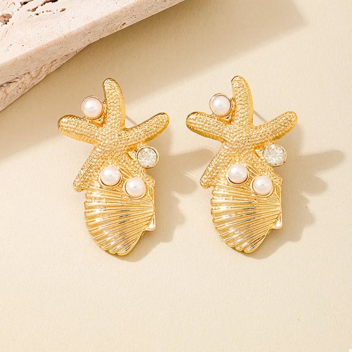 Ocean Starfish Shell Synthetic Pearl Drop Earrings - MAD RUFFI