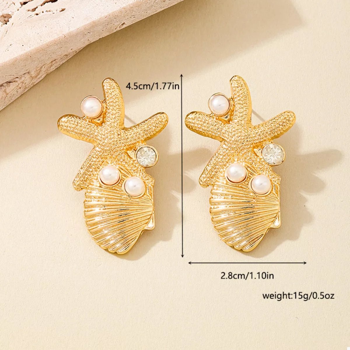 Ocean Starfish Shell Synthetic Pearl Drop Earrings - MAD RUFFI