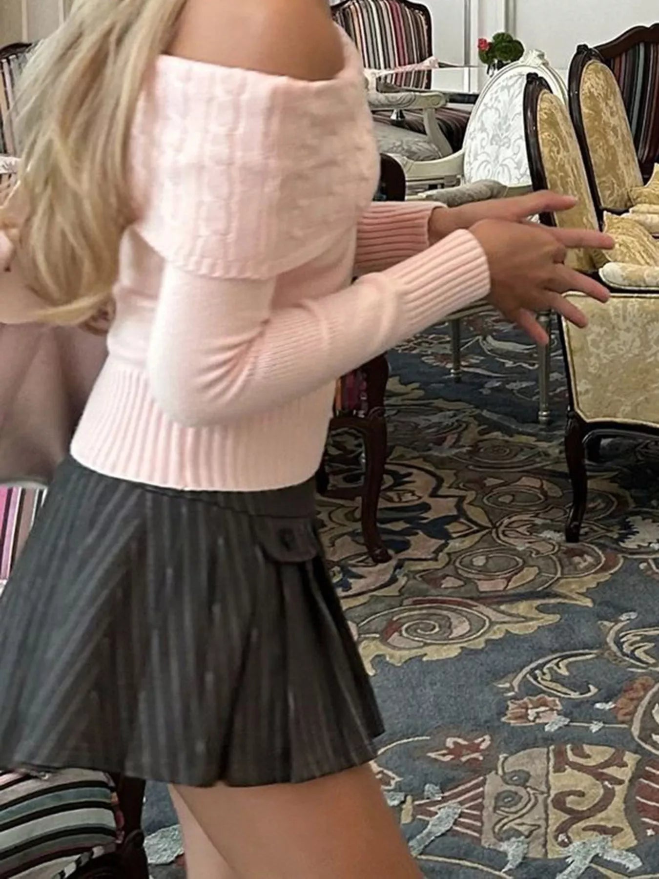 Off - Shoulder Cable Knit Sweater - MAD RUFFI