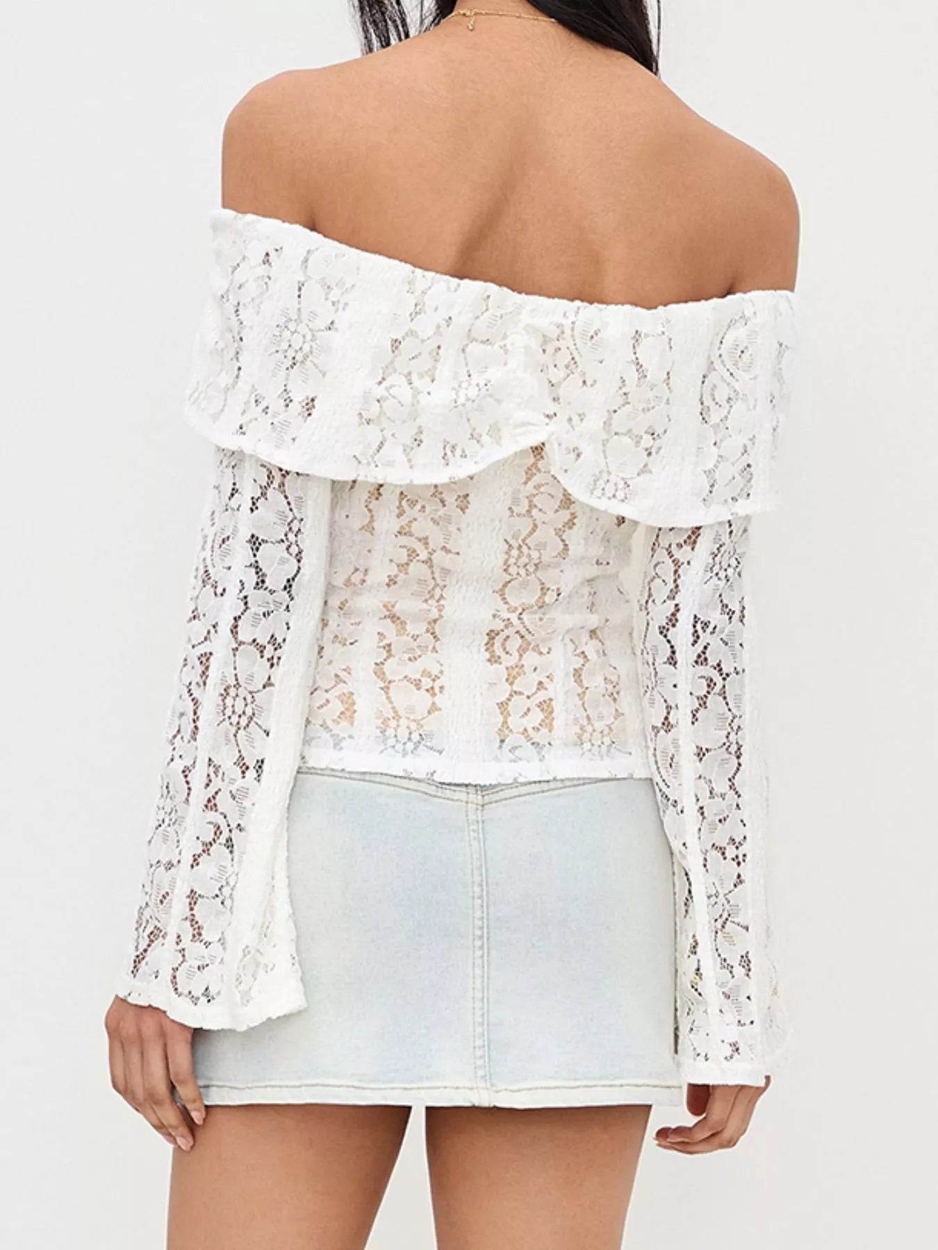 Off - Shoulder Lace Top with Bell Sleeves - MAD RUFFI