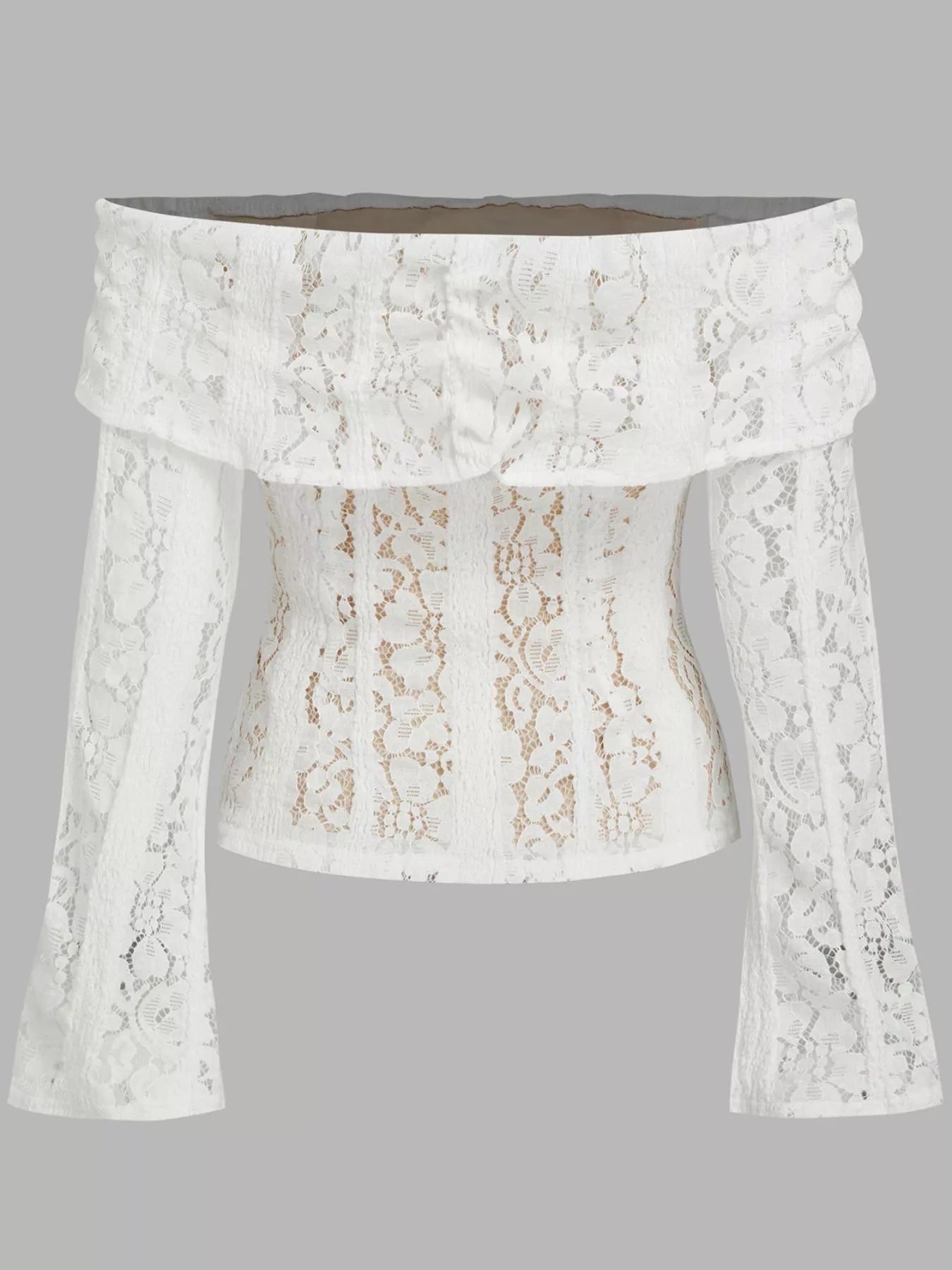 Off - Shoulder Lace Top with Bell Sleeves - MAD RUFFI