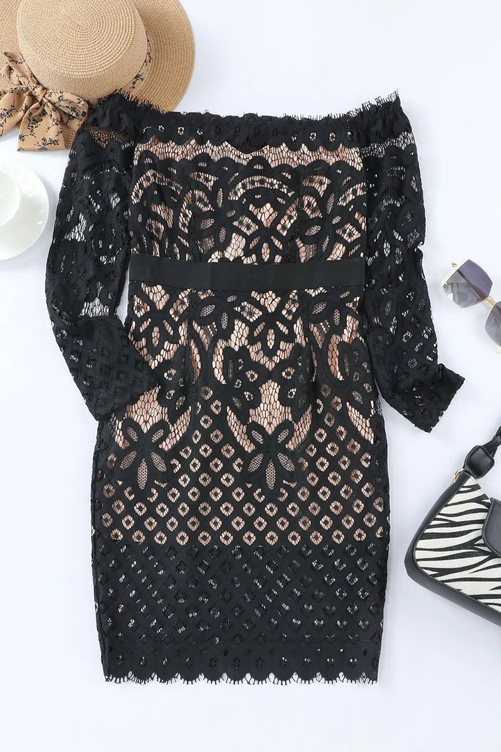 Off - Shoulder Long Sleeve Lace Dress - MAD RUFFI