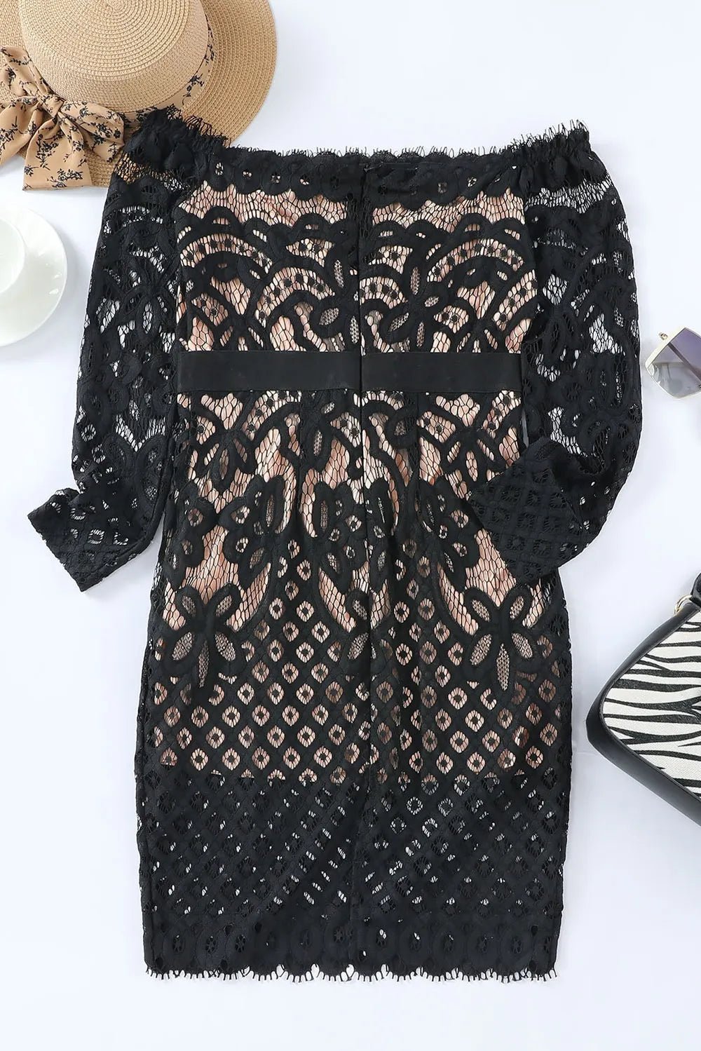 Off - Shoulder Long Sleeve Lace Dress - MAD RUFFI