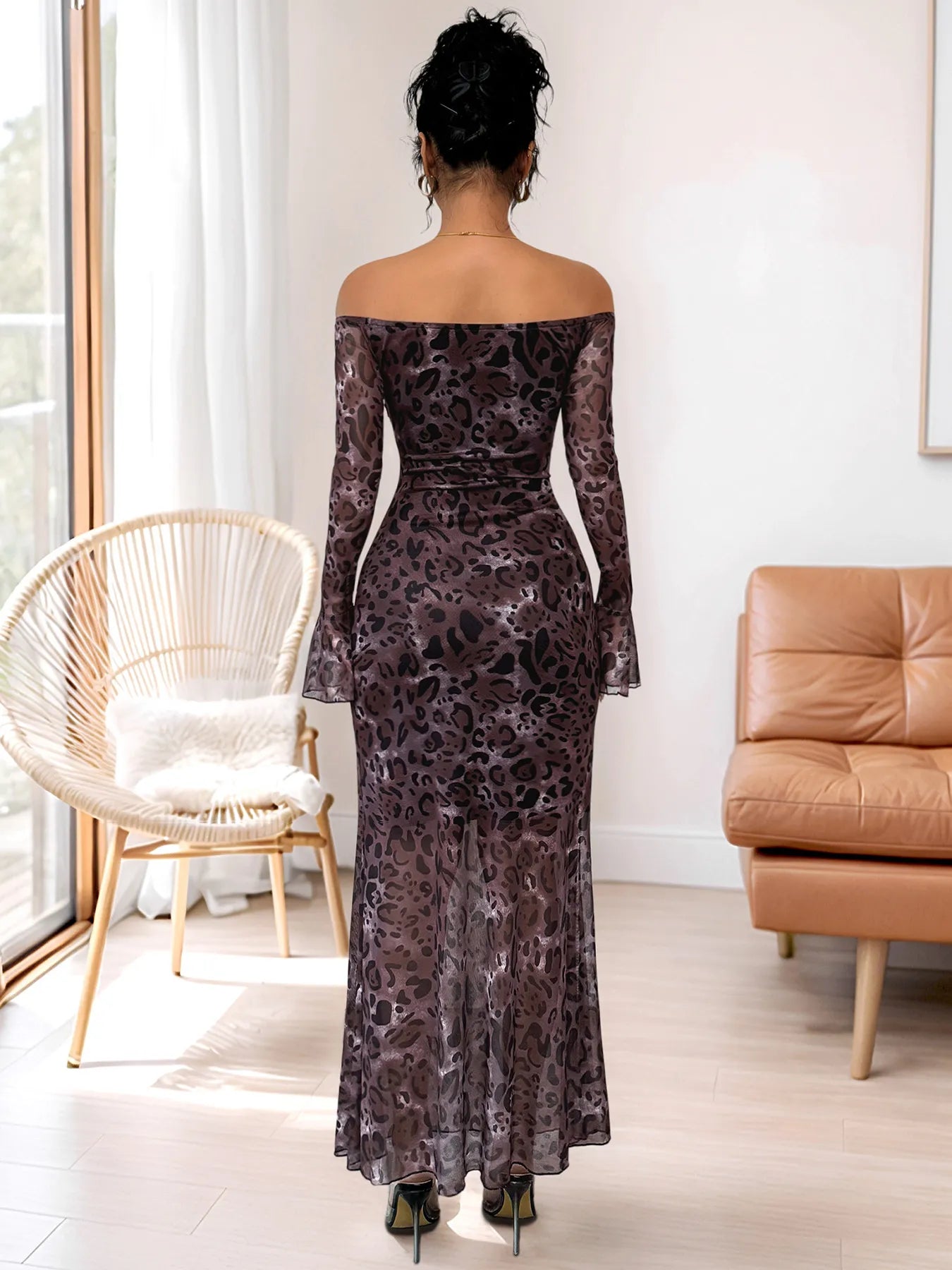 Off - Shoulder Long Sleeve Maxi Dress - MAD RUFFI