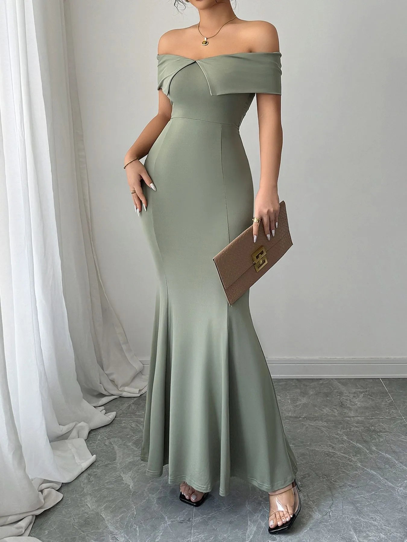 Off - Shoulder Mermaid Maxi Dress - MAD RUFFI